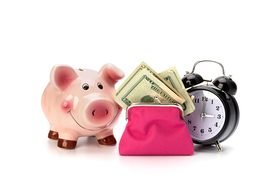 Piggy bank and time concept image for saving stone contractors will get.