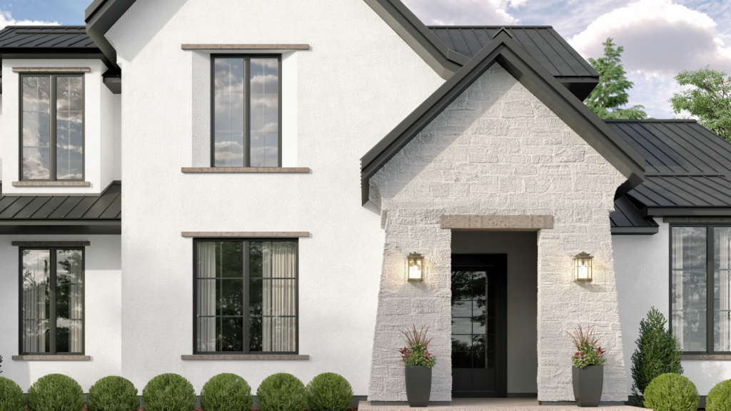 A rendering of the exterior of a house using StoneCoat Products