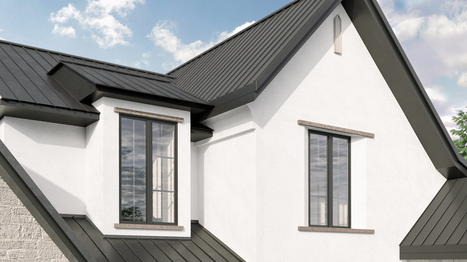 A rendering of the exterior of a house using StoneCoat Products